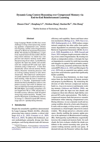 Dynamic Long Context Reasoning over Compressed Memory via End-to-End Reinforcement Learning