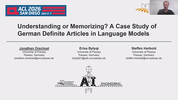 Understanding or Memorizing? A Case Study of German Definite Articles in Language Models