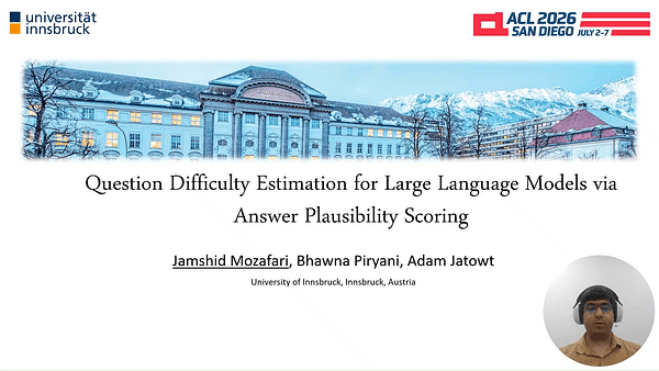 Question Difficulty Estimation for Large Language Models via Answer Plausibility Scoring
