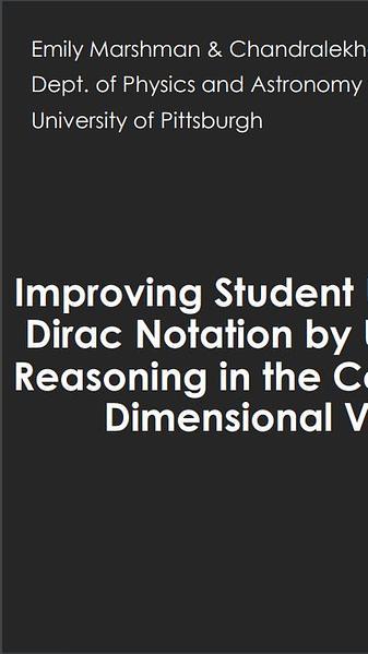 Improving student understanding of Dirac notation by using analogical reasoning in the context of a three-dimensional vector space - Poster