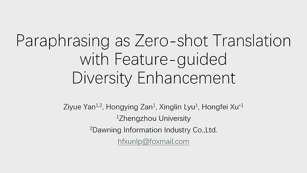 Paraphrasing as Zero-shot Translation with Feature-guided Diversity Enhancement