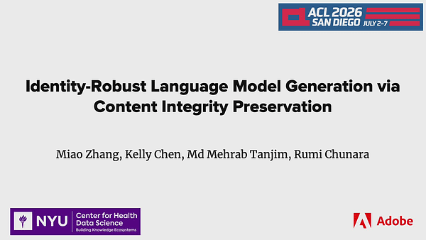 Identity-Robust Language Model Generation via Content Integrity Preservation