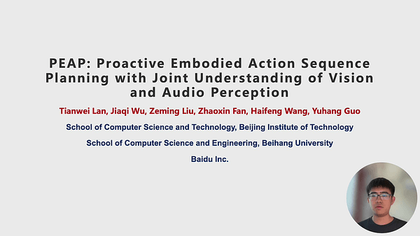 PEAP: Proactive Embodied Action Sequence Planning with Joint Understanding of Vision and Audio Perception