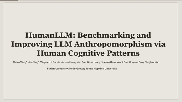 HumanLLM: Benchmarking and Improving LLM Anthropomorphism via Human Cognitive Patterns