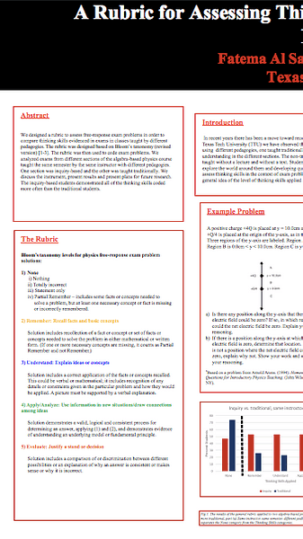 A Rubric for Assessing Thinking Skills in Free-Response Exam Problems