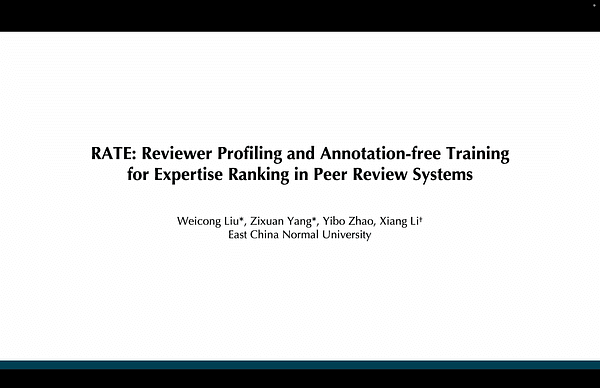 RATE: Reviewer Profiling and Annotation-free Training for Expertise Ranking in Peer Review Systems