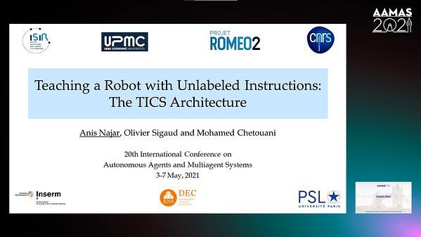 Teaching a Robot with Unlabeled Instructions: The TICS Architecture (JAAMAS Track)