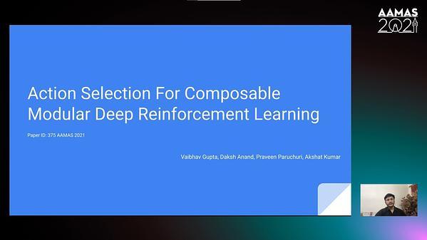 Action Selection for Composable Modular Deep Reinforcement Learning