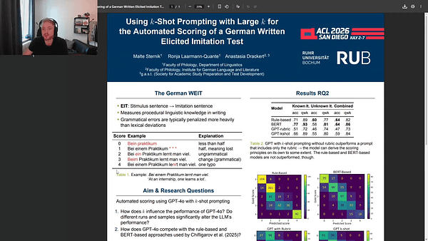 Using k-Shot Prompting with Large k for the Automated Scoring of a German Written Elicited Imitation Test