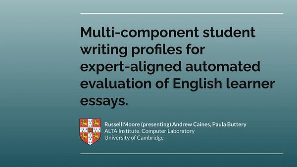 Multi-component student writing profiles for expert-aligned automated evaluation of English learner essays.