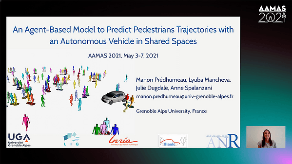 An Agent-Based Model to Predict Pedestrians Trajectories with an Autonomous Vehicle in Shared Spaces