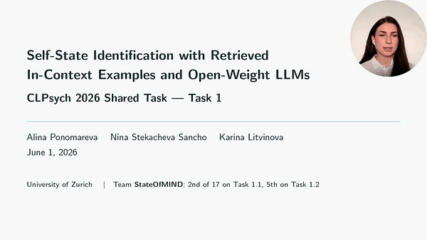Self-State Identification with Retrieved In-Context Examples and Open-Weight LLMs