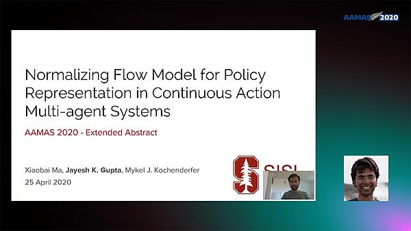 Normalizing Flow Model for Policy Representation in Continuous Action Multi-agent Systems