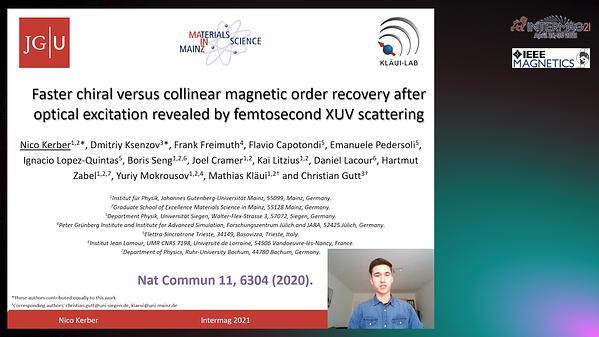  Faster chiral versus collinear magnetic order recovery after optical excitation revealed by femtosecond XUV scattering INVITED