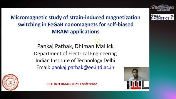  Micromagnetic study of strain-induced magnetization switching in FeGaB nanomagnets for self-biased MRAM applications