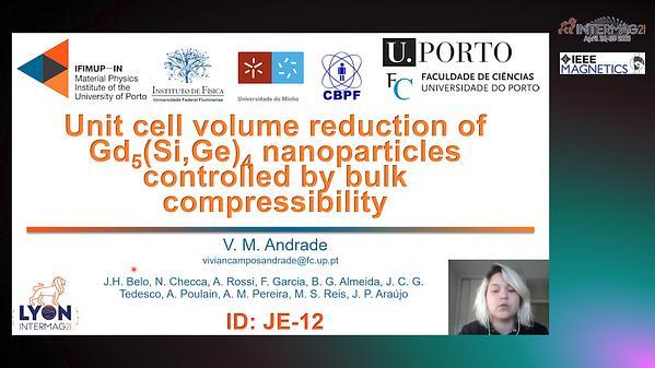  Unit cell volume reduction of Gd5(Si,Ge)4 nanoparticles controlled by bulk compressibility