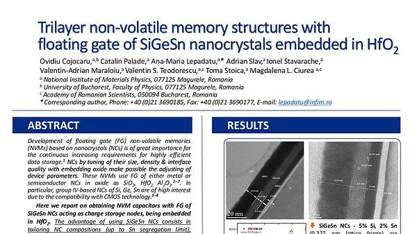 Trilayer non-volatile memory structures with floating gate of SiGeSn nanocrystals embedded in HfO2