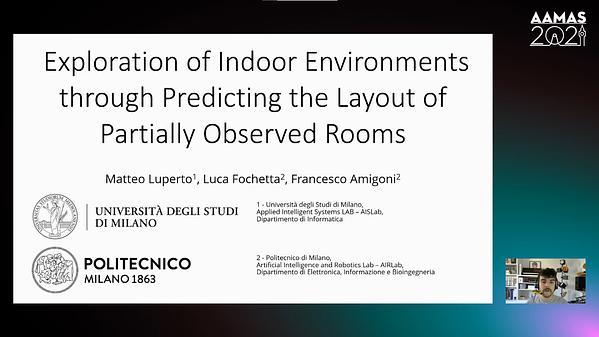 Exploration of Indoor Environments through Predicting the Layout of Partially Observed Rooms