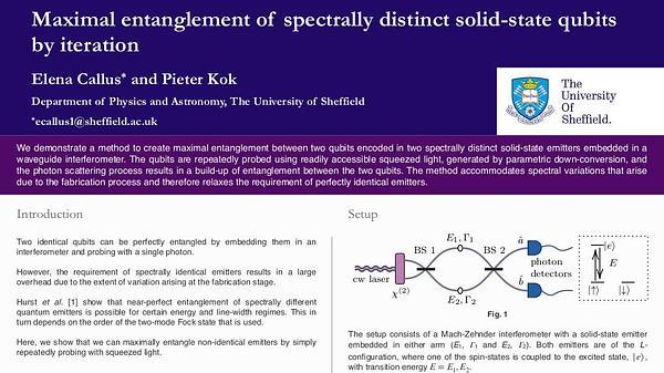 Maximal entanglement of spectrally distinct solid-state qubits by iteration