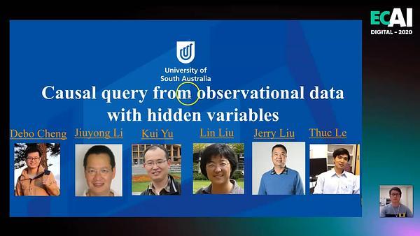 Causal query in observational data with hidden variables