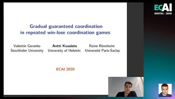 Gradual guaranteed coordination in repeated win-lose coordination games