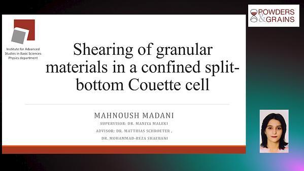Shearing of granular materials in a confined split-bottom Couette cell