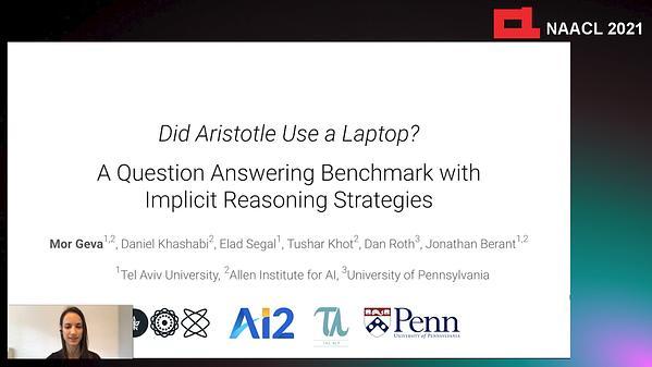 Did Aristotle Use a Laptop? A Question Answering Benchmark with Implicit Reasoning Strategies