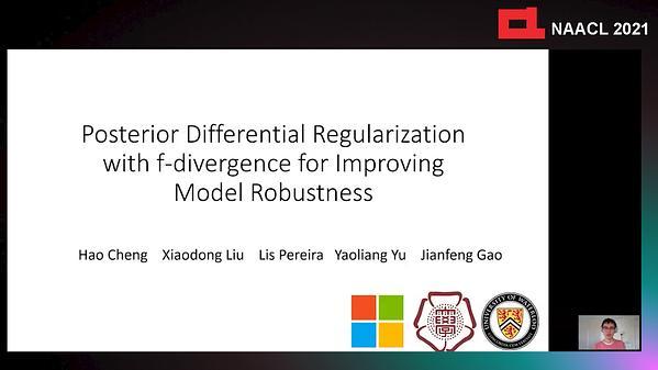 Posterior Differential Regularization with f-divergence for Improving Model Robustness