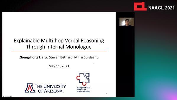 Explainable Multi-hop Verbal Reasoning Through Internal Monologue