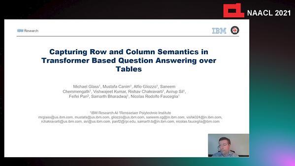 Capturing Row and Column Semantics in Transformer Based Question Answering over Tables