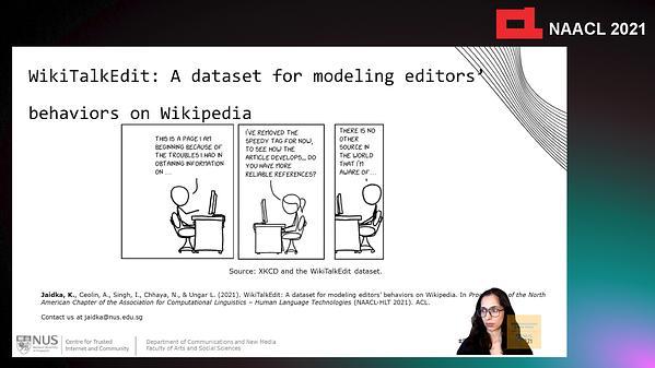 WikiTalkEdit: A Dataset for modeling Editors' behaviors on Wikipedia