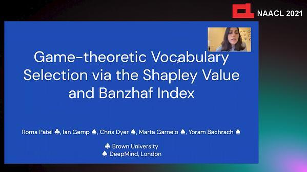 Game-theoretic Vocabulary Selection via the Shapley Value and Banzhaf Index