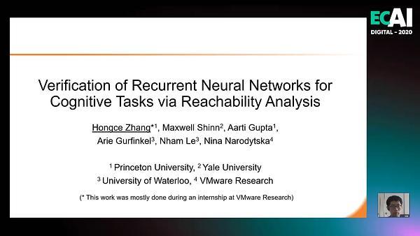Verification of Recurrent Neural Networks for Cognitive Tasks via Reachability Analysis