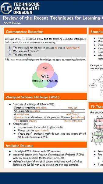 Review of the Recent Techniques for Learning Commonsense Knowledge applied to the Winograd Schema Challenge