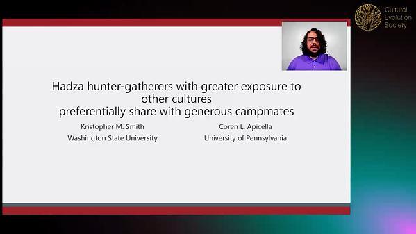 Hadza hunter-gatherers with greater exposure to other cultures preferentially share with generous campmates