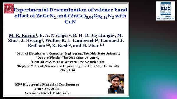 Experimental Determination of Valence Band Offsets of ZnGeN2 and (ZnGe)0.94Ga0.12N2 with GaN