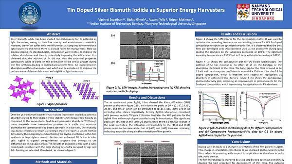 Tin Doped Silver Bismuth Iodide as Superior Energy Harvesters