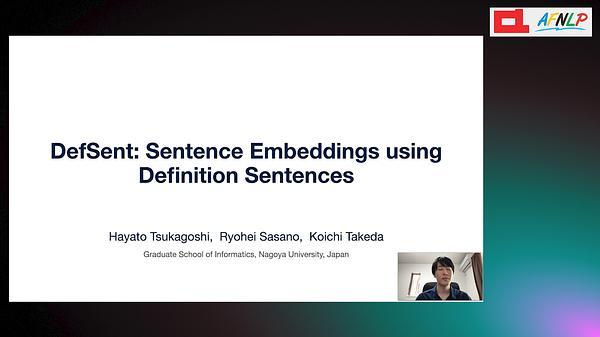 DefSent: Sentence Embeddings using Definition Sentences