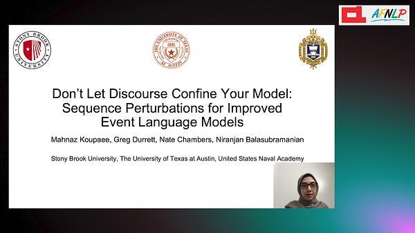 Don't Let Discourse Confine Your Model: Sequence Perturbations for Improved Event Language Models