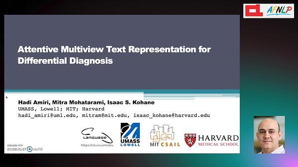 Attentive Multiview Text Representation for Differential Diagnosis