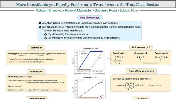 More Identifiable yet Equally Performant Transformers for Text Classification