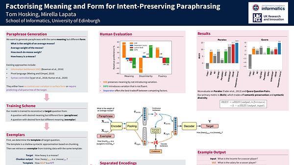 Factorising Meaning and Form for Intent-Preserving Paraphrasing