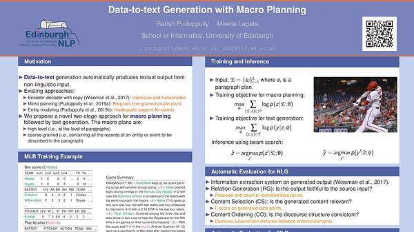 Data-to-text Generation with Macro Planning