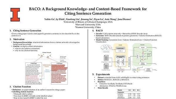 BACO: A Background Knowledge- and Content-Based Framework for Citing Sentence Generation