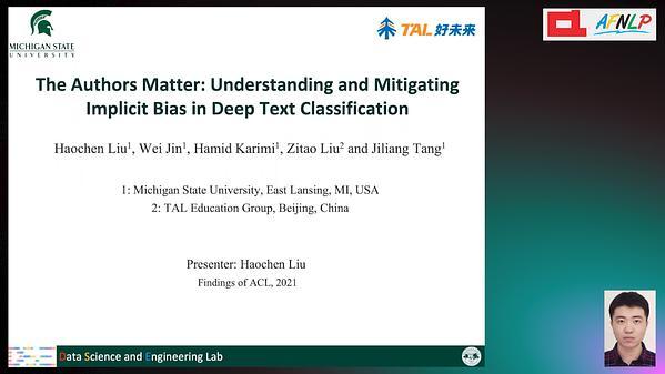 The Authors Matter: Understanding and Mitigating Implicit Bias in Deep Text Classification