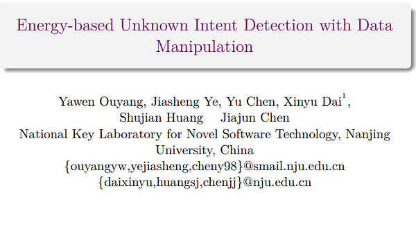 Energy-based Unknown Intent Detection with Data Manipulation