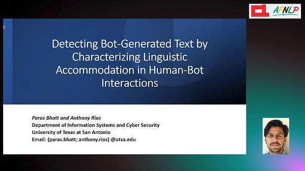 Detecting Bot-Generated Text by Characterizing Linguistic Accommodation in Human-Bot Interactions