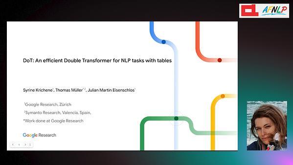 DoT: An efficient Double Transformer for NLP tasks with tables