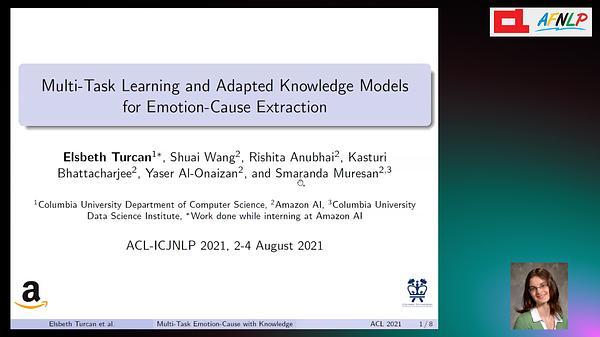 Multi-Task Learning and Adapted Knowledge Models for Emotion-Cause Extraction