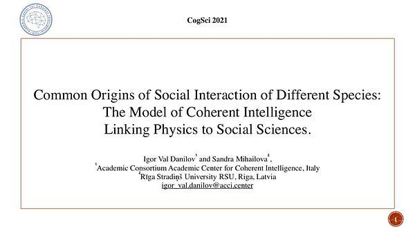 Common Origins of Social Interaction of Different Species: The Model of Coherent Intelligence Linking Physics to Social Sciences